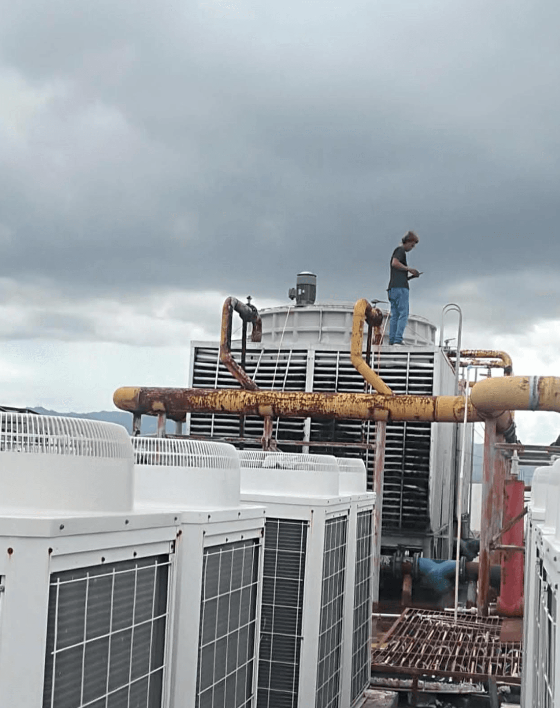 Cooling tower equipment inspected during preventive maintenance
